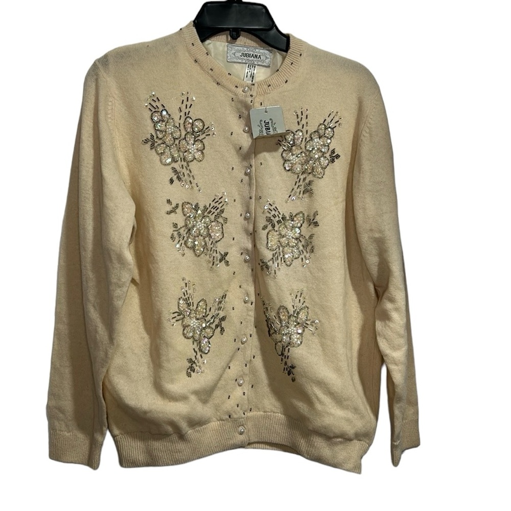 Vintage Jubiana Angora Sweater Cardigan Women 42 Lambswool Beaded Lined